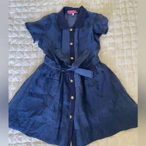 Anthro Manoush Silk Blue A-Line Dress with Peter Pan Collar